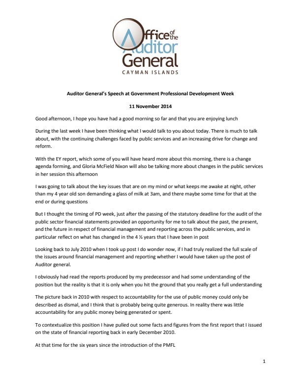 Professional Development Week - Alastair Swarbrick Speech - 11 Nov 2014